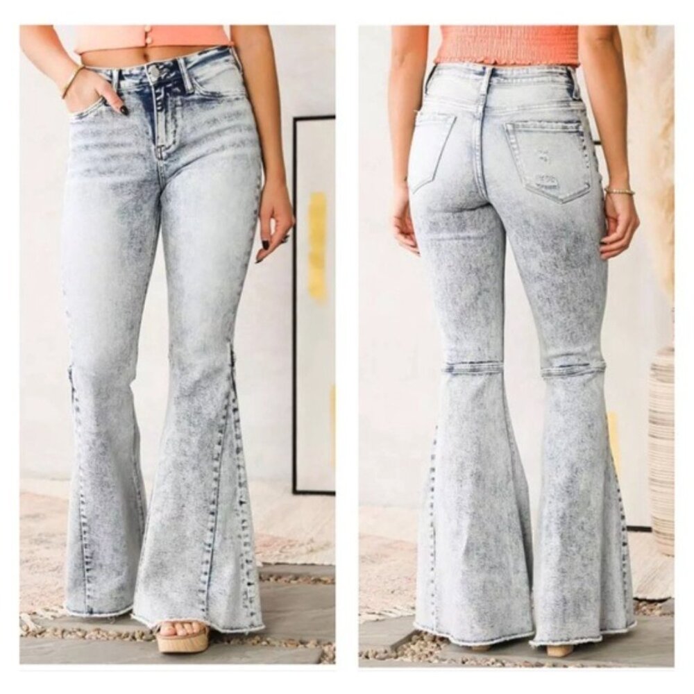 Anthropologie Flying Monkey Acid Wash Bell Bottom Jeans Size 31 Hippie Festival